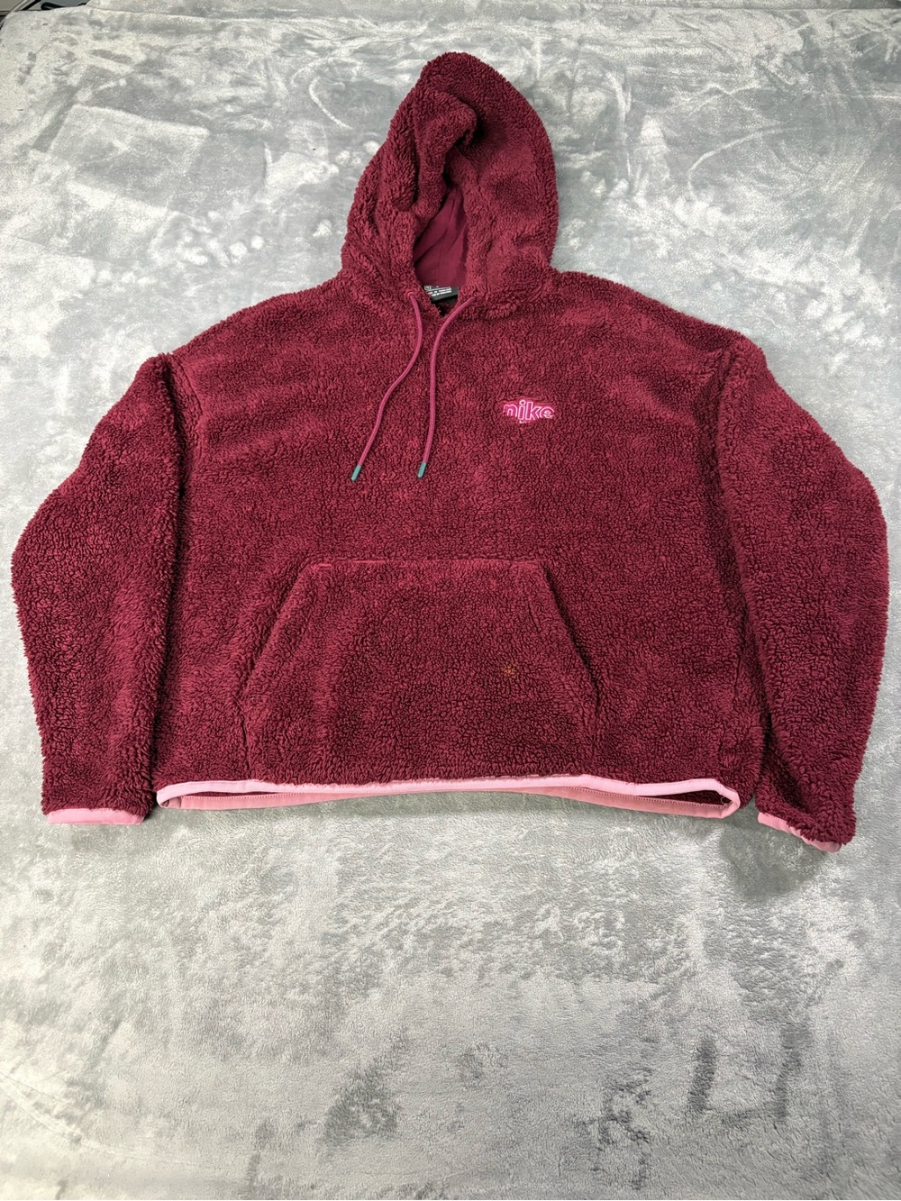 Nike Plush Sherpa Hoodie in Burgundy with Pink Trim